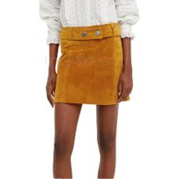 ZARA Women Mustard Suede Leather Belted Mini Skirt - Picture 3 of 6